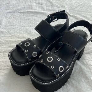 Urban Outfitters Black Platform Sandals with Silver Accents
